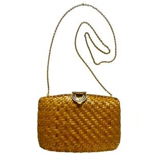 Vintage Rodo Woven Wicker Clutch With Chain Crossbody Bag Italy